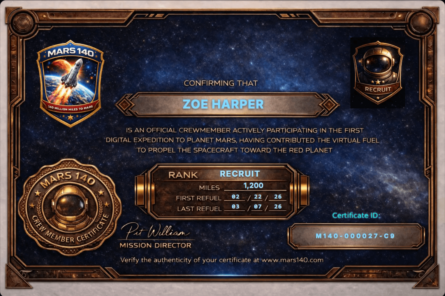 Mission certificate preview